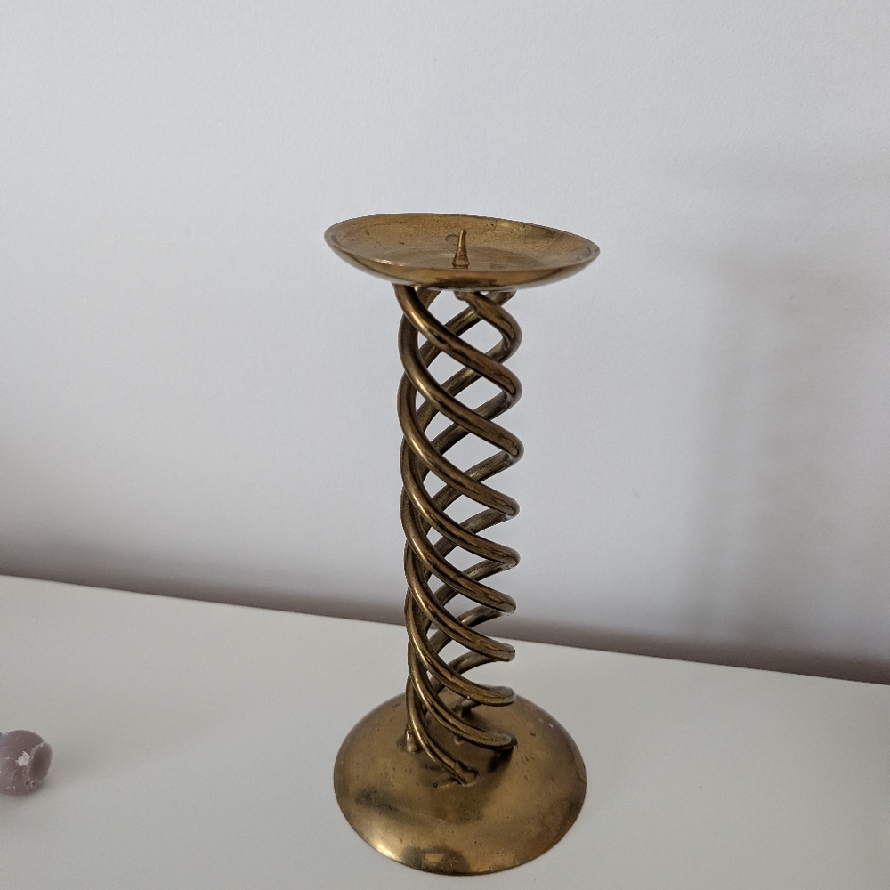 Mid Century Modern - Brass Spiral Pillar Candle Holder Made In India